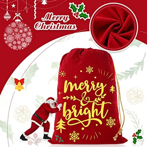 Mixweer 3 pcs grandes sacos de Natal 27 x 20 polegadas Santa Sack de Natal Papai Noel Bolsa de flanela vermelha Bolsa de flanela