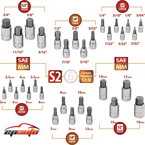 Epauto 32 PCS HEX BIT SOCKET Set + Socket Adapter Set