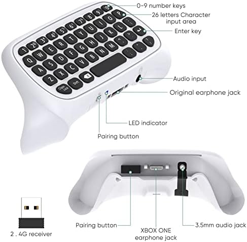 Teclado do controlador para Xbox Series X/S, Wireless 2.4g ergonomic USB gamepad teclado qwerty chatpad com áudio e fone