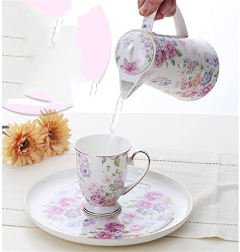 Zlxdp Flor Rattan Bone China Tea Conjunto com bandeja de bandeja de xícara de panela de grande capacidade Cúpula conjunto de chá doméstico Conjunto de chá Presentes