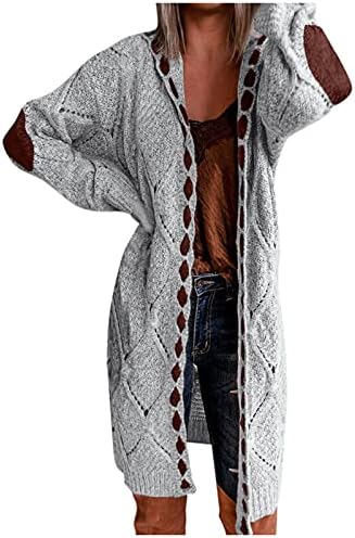 NYYBW Womens Patchwork Cardigan Manga Longa Aberta Tiles de malha frontal Bolsos de casaco