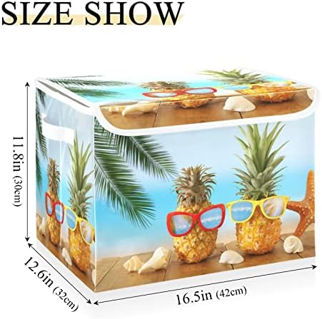 Innwgogo Pineapple Tropical Beach Storage Bins com tampas para organizar cesta de armazenamento de calaps de decoração