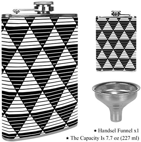 Balão de quadril para bebidas alcoólicas à prova de vazamento de aço inoxidável com funil 7,7 oz de couro ótima ideia de presente Flask - Triângulo geométrico branco preto