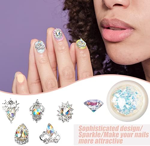 Jodie 1470pcs diamantes para unhas, brilhar cristais iridescentes lantejoulas de arte de unha gemas de pó e strasss de vidro abds 3d categorias pregos de diy artesanato jóias decoração, branca