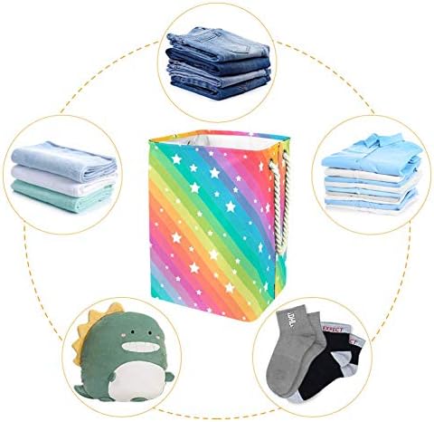 Indomer Linha colorida e estrelas engraçadas Padrão 300D Oxford PVC Roupas à prova d'água cesto de roupa grande para cobertores Toys de roupas no quarto