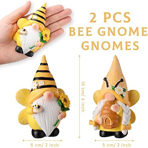 Chunful 2 PCs Gnomos de abelhas Decorações Resina Mel Gnomos de cozinha Ornamentos de cozinha Bumble Gnomos Decoração Decoração de girassol da primavera Gnome sueco Tomte Gnome