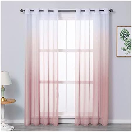 Cortina do Voile Daesar 2 painéis Conjunto, cortinas de quarto Cão de poliéster gradiente rosa cor dos tratamentos da janela da