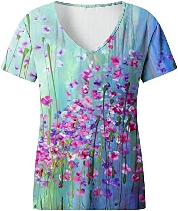 Camisas femininas Camisas casuais casuais vasos de pescoço de pescoço de verão Túnica impressa de túnica de manga curta