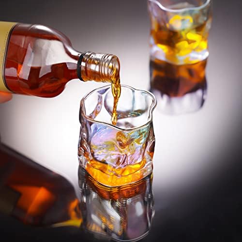Nihome iridescente Twisted Crystal Whisky Glasses 6-Pack 8oz de 8 onças sem chumbo e sem chumbo coquetbler para rum escocês bourbon coquetel