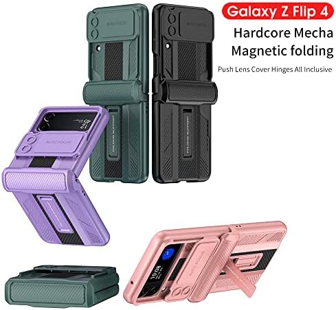 Dihkesix Armour Case para Samsung Galaxy Z Flip 4, Proteção de dobradiça magnética e capa de câmera deslizante e kickstand,