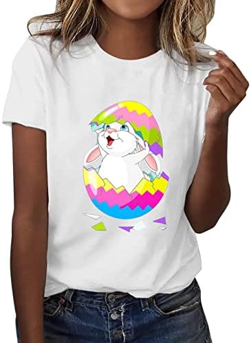 Camisetas de Páscoa CGGMVCG para mulheres fofas de coelho de coelhinho tees gráficos Camisas de Páscoa Casual para