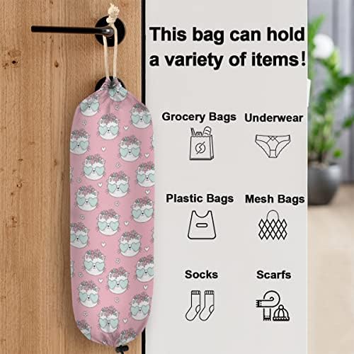 Portador de saco de saco de plástico floral de gato suporte para sacos de compras com cordão de ajuste reutilizável