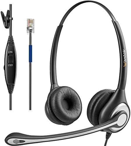 Wantek Corded RJ9 Telephone Headset Binaural with Noise Canceling Mic ONLY for Cisco IP Phones: 7821, 7940, 7941,