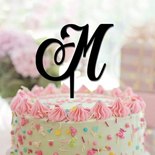Acrílico letra preta m bolo topper inicial para decorações de noivado de casamento presentes de aniversário reutilizáveis ​​para