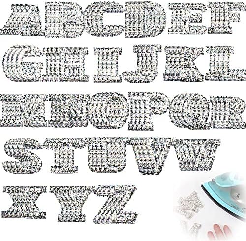 104pcs Rhinestone Iron em letras para roupas A-Z Pearl Chenille Patches Glitter Iron em letras para suprimentos de artesanato DIY