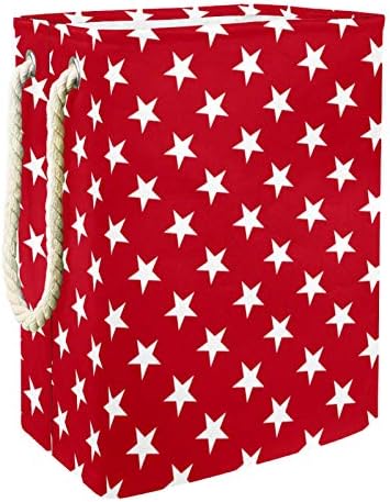 Deyya Cestas de lavanderia impermeabilizadas altas altas resistentes brancas estrelas pequenas padrões de fundo vermelho cesto impressão