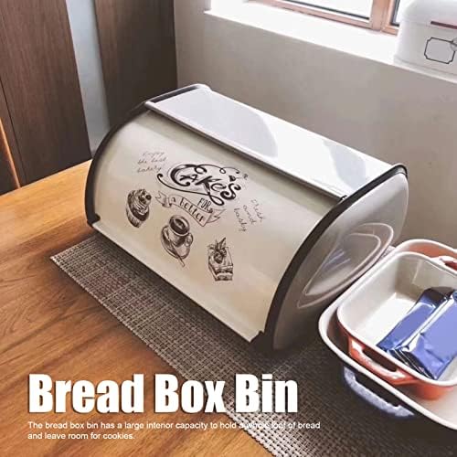 Caixa de pão para balcão de cozinha, recipiente de lixo de armazenamento de pão inoxidável fosco com tampa de rolagem, prova