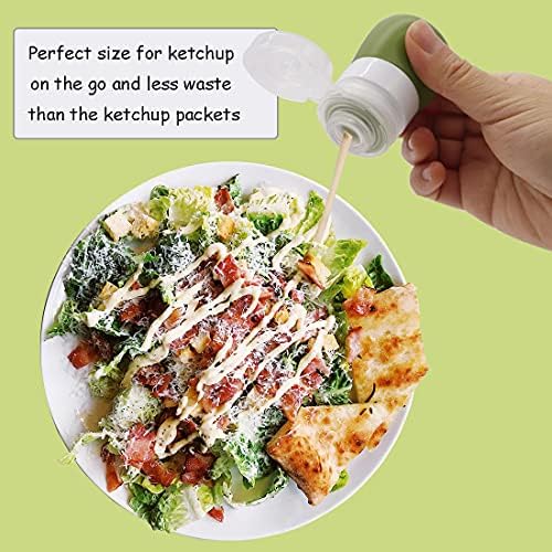 Ksooly 5-Pack 1,3oz. Esprema garrafas de molho de salada com escova de limpeza, pequeno recipiente de molho para salada, molho portátil garrafas de condimento, silicone de grau de comida, bpa grátis