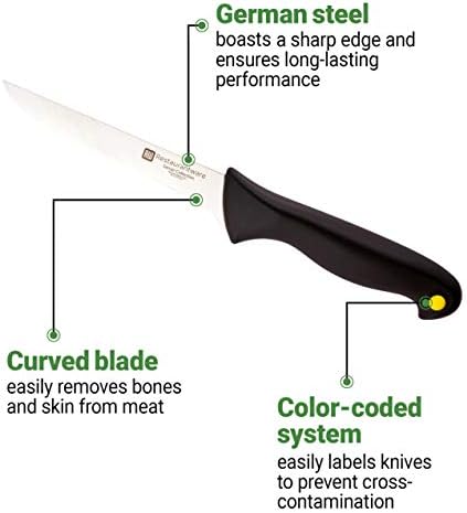 Faca de desossa sensei de 6 polegadas, 1 com pinos codificados coloridos faca de filete - faca de aço alemão e alemã de alto carbono,
