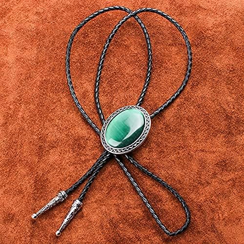 Himongoo turquesa Jade AGate Granite Bolo Tie para homens Colar de casamento de couro de couro Colar de casamento ocidental