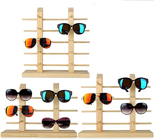 Suporte de vidro de madeira maciça portador de óculos de sol do suporte de madeira de madeira exibir rack de linho duplo de linho