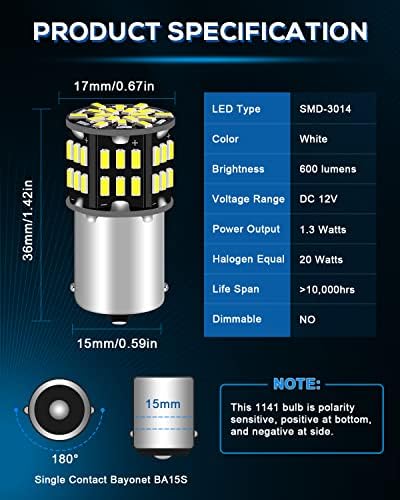 Alopee 1156 LED BULBO BRANCO BRANCO 1141 LED BULBO DC 12V 1156 Substituição de lâmpada para 1156 7506 1141 1003 RV