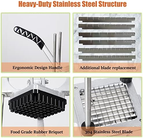 Johakyu French Fry Fry Cutter Aço inoxidável, helicóptero de frutas vegetais para pepinos, fatizador de batata com 1/2 , 3/8, 1/4
