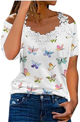 Blusa do verão de verão Mulheres de manga curta do ombro de pescoço de pescoço de pescoço Camiseta de algodão para meninas B8 B8