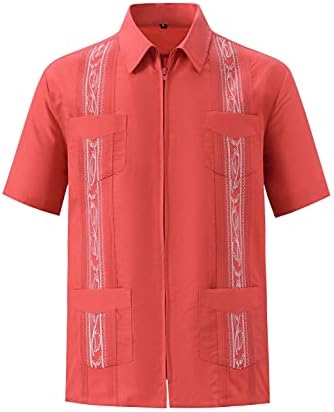 Maxjon Men's Short Slave Cuba Guayabera camisa Full Front Front Mexican Hawaiian camisa com bolso