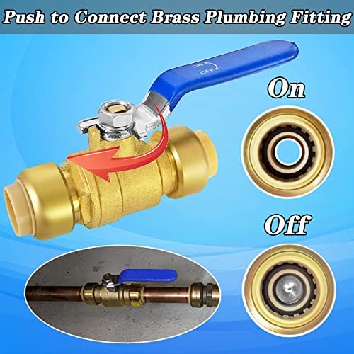 Push válvula de esfera de ajuste, 2pcs 1/2 polegada x 1/2 polegada Push-to-Connect Water desligar a válvula com 1 clipe