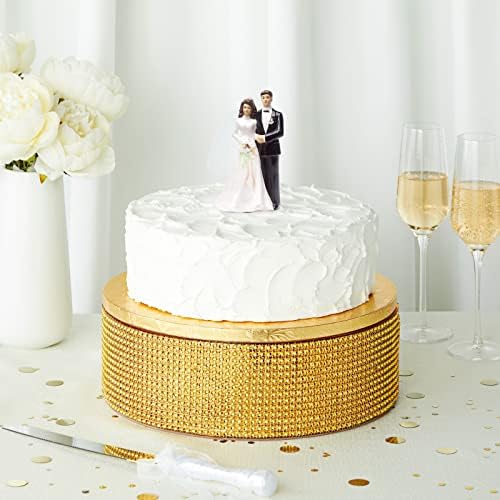 Stand de bolo de casamento de ouro de 2 peças com strass e tambor de bolo de 12 polegadas, suporte de sobremesa para peças centrais