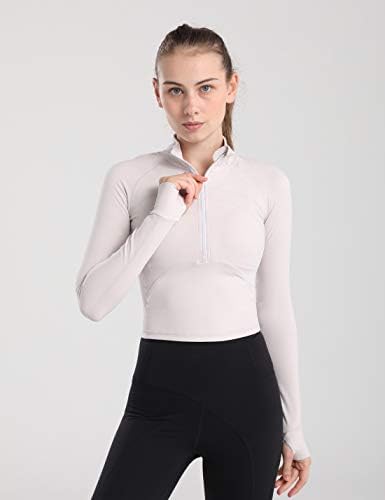 Locachy Women Slim Fit Meio Zip Workout Yoga Jacket Athletic Running Track Tops com buracos de polegar