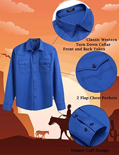 Coofandy Men's Western Cowboy camisas de manga comprida botão casual para baixo camisa de trabalho com bolsos