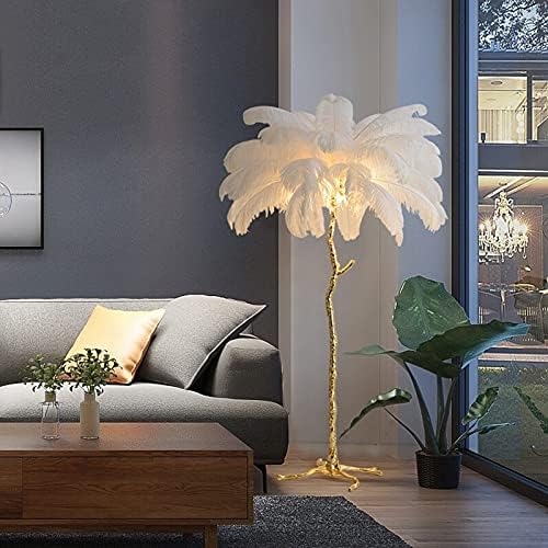 Lâmpada de piso Akefg, lâmpada de piso industrial para sala de estar, lâmpada de chão moderna de penas de avestruz com luz de