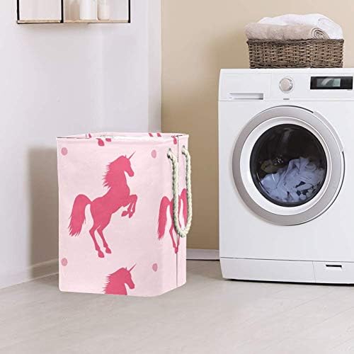 Belo cesto colapsível para lavanderia rosa de unicórnio para armazenamento