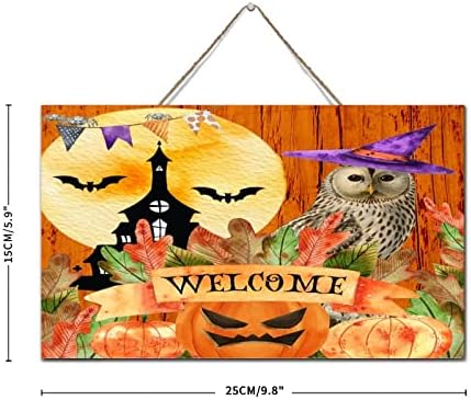 Inspirational Wood Plank pendurada sinal de boas -vindas Halloween Witch Witch Owl Placa de madeira fofa Citação Citação Rússica Cinvent