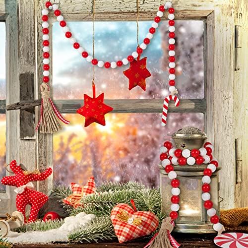 Christmas Maden Bad Tassels Ornamentos, com cana de doces e doces, decoração de guirlanda de contas para decoração de suspensão