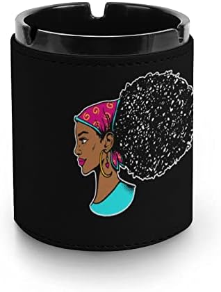 Afro -americano Black Women Leather Ashray para cigarros redondo bandejas de cinzas para escritório em casa e restaurantes