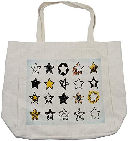 Bolsa de compras de Ambesonne Star, 16 estrelas Desenho à mão estilo Art rock colorido Rock Punk Design de quartos