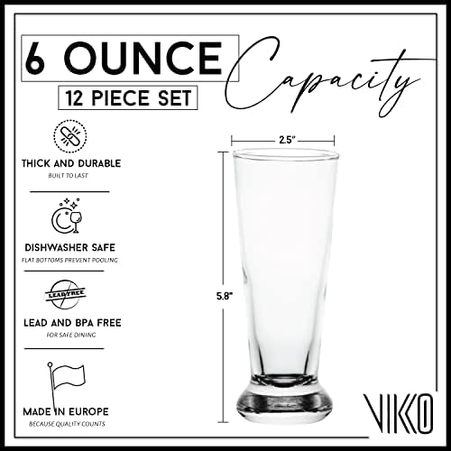 Vikko 6 oz de milkshake de óculos: copos de parfait - copos de milk -shake - óculos de sundae de sorvete - copos de sobremesa - vidro de refrigerante - xícara de sundae - copos de cerveja de raiz - clássicos da loja de malte -5.8x2.5 Conjunto de 12