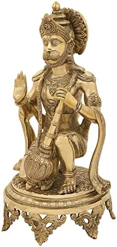 20 Aashirvada Hanuman se ajoelhou em um pedestal ricamente gravado em latão |