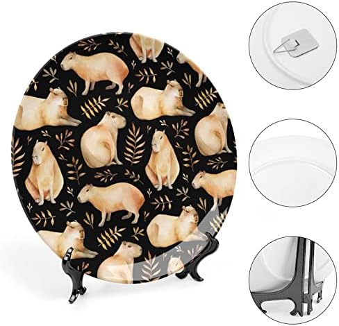 Cartoon preto Capybara Bone China Decorativa Placas de Cerâmica Artesanato Com Display Stand for Home Office Wall