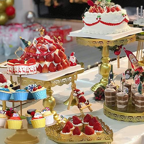 Decorações de mesa de sobremesa de ápice, bolo significa mesa de sobremesa, bolo de ouro de metal conjunto de 9 para a festa de formatura da festa de formatura