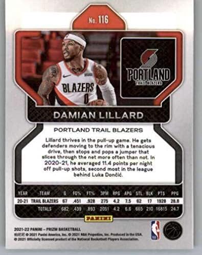 2021-22 Panini Prizm 116 Damian Lillard Portland Trail Blazers Basquete Cartão de negociação oficial da NBA