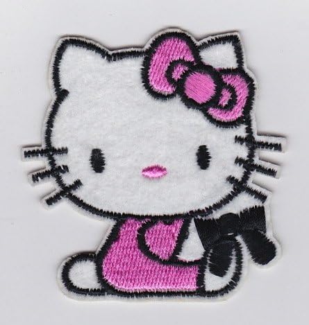 Vestido rosa de hello kitty fofo de sanrio com fita preta- ferro em remendos/costura/apliques/bordados
