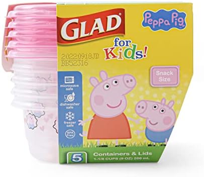 Fico feliz para as crianças Peppa Pig Gladware irem para recipientes de armazenamento de lanches com tampas, 9oz 5ct | 9 Oz Kids Snack