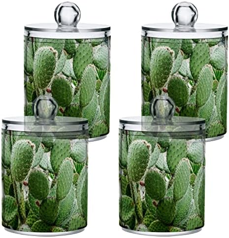 Yyzzh cactus cacto espinhoso cacti planta 4 pack qtip titular dispensador para algodão swab bola redonda alçanetas de lixo de