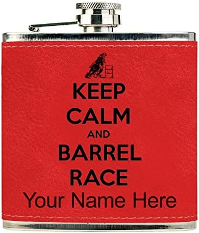 Flask de couro falso, mantenha a calma e corrida de barril, gravura personalizada incluída