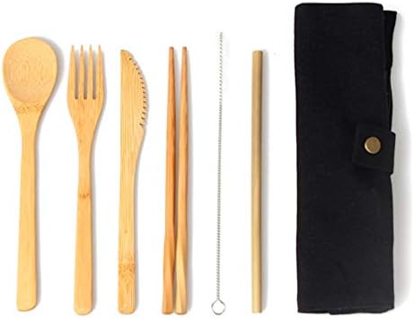 Contos de viagem Besportble 1 utensil de bambu Toqueiros portáteis de palha de palha de palha portátil de madeira Bolsa de lona