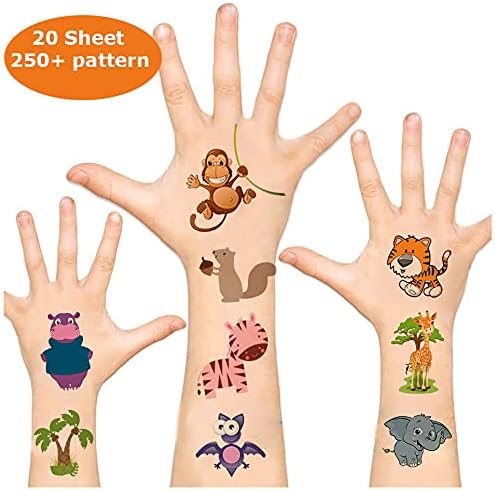 Haoxiang 20 folhas Jungle Zoo Animal Tattoos Tema Party Favor para crianças, leão, girafa, macaco, elefante, tigre, zebra e outros